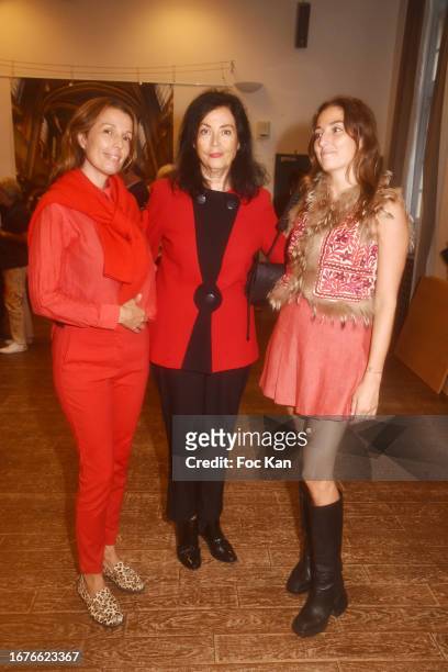 Amandine Cornette de Saint Cyr, her mother Sylvana Lorenz and Apolline Cornette de Saint Cyr attend the after ceremony reception during the farewell...
