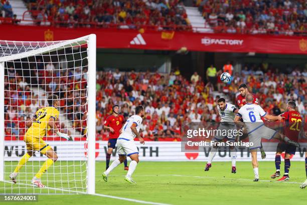 Mikel Merino of Spain scores the team's second goal during the UEFA EURO 2024 European qualifier match between Spain and Cyprus at Estadio Nuevo Los...