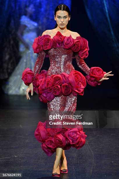 Model walks the runway at the Wiederhoeft fashion show during New York Fashion Week at the La Mama Experimental Theater on September 12, 2023 in New...