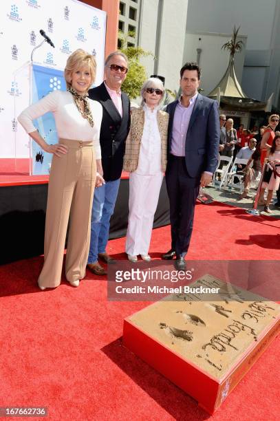 Actors Jane Fonda, Peter Fonda, Shirlee Mae Adams and Troy Garity attend actress Jane Fonda's Handprint/Footprint Ceremony during the 2013 TCM...