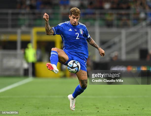 Giovanni Di Lorenzo of Italy in action during the UEFA EURO 2024 European qualifier match between Italy and Ukraine at Stadio San Siro on September...