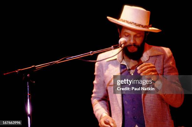 American jazz and funk musician Roy Ayers performs on stage, Chicago, Illinois, July 7, 1979.