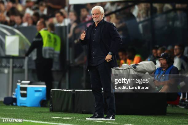 Rudi Voeller, Interim Head Coach of Germany, gives a thumbs up during the International Friendly match between Germany and France at Signal Iduna...