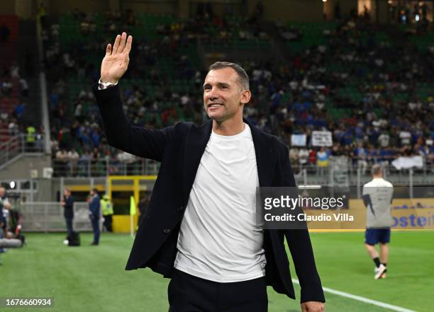 Andrij Shevchenko attends before the UEFA EURO 2024 European qualifier match between Italy and Ukraine at Stadio San Siro on September 12, 2023 in...