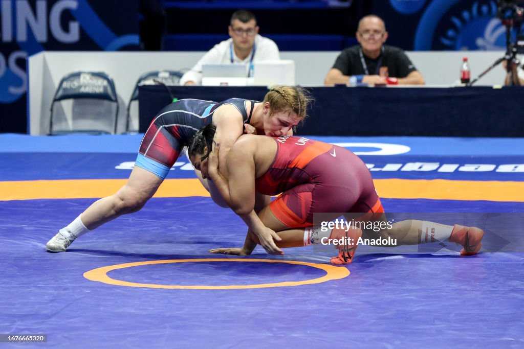 Mehtap Gultekin of Turkiye in action against Divya Kakran of India Mehtap Gultekin of Turkiye in action against Divya Kakran of India
