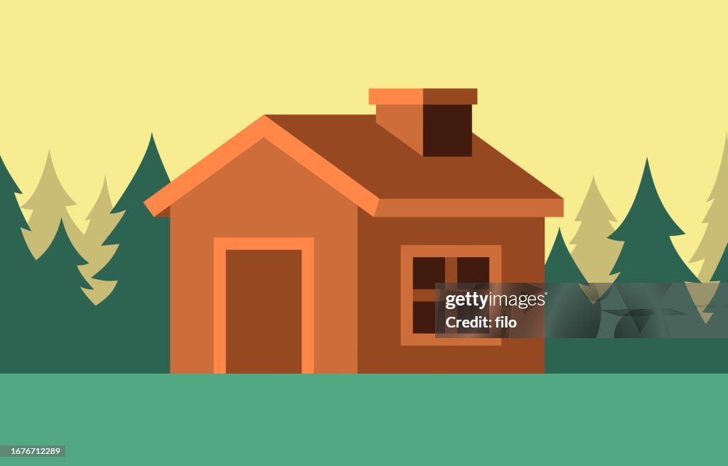 Cabin House Forest Wilderness Pine Trees Background Design Element