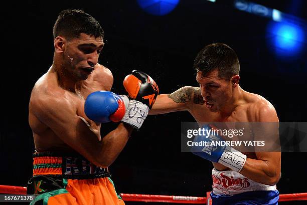 Great Britain's Amir Khan fights with Mexico's Julio Diaz during their Catchweight boxing match at the Motorpoint Arena in Sheffield, England on...