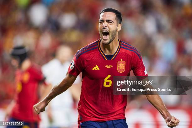 Mikel Merino of Spain celebrates a goal during the UEFA EURO 2024 European qualifier match between Spain and Cyprus at Los Carmenes stadium on...