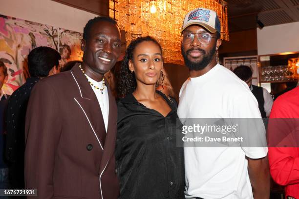 Dennis Okwera aka Dennis Nyero, Ammy Drammeh and Rudy Betty attend the Lumule Foundation x Amal Jewellery Collection launch at The House Of KOKO on...