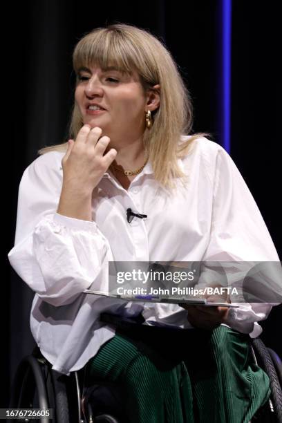 Host, Ruth Madeley speaks during the Q&A at the BAFTA TV Preview: Otto Baxter: Not A F***ing Horror Story and The Puppet Asylum at BAFTA on September...