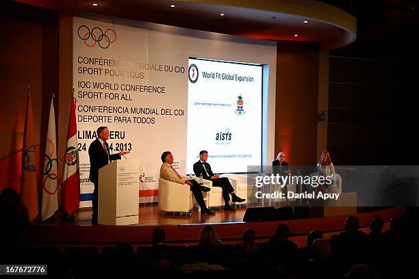 Gary W. Hall, Executive Director of WorldFit Foundation speaks during the Plenary Session on sports associations as part of the closing day of the...