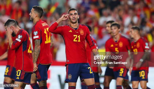 Ferran Torres of Spain celebrates after scoring the team's fourth goal during the UEFA EURO 2024 European qualifier match between Spain and Cyprus at...