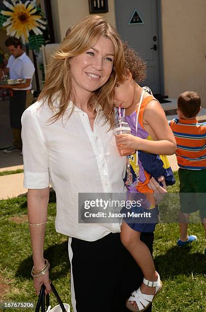 Actress Ellen Pompeo and daughter Stella Ivery attend the Huggies Snug & Dry and Baby2Baby Mother's Day Garden Party held on April 27, 2013 in Los...