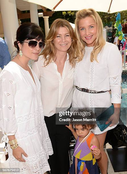 Acresses Selma Blair, Ellen Pompeo, daughter Stella Ivery and Jessica Capshaw attend the Huggies Snug & Dry and Baby2Baby Mother's Day Garden Party...