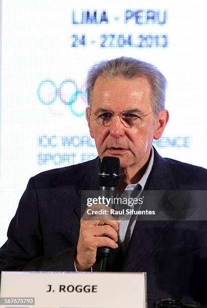 Jaques Rogge, IOC President, during a press conference as part of the fourth day of the 15th IOC World Conference Sports For All at at the Huascaran...