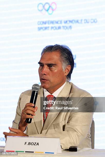 Francisco Boza, President of the Peruvian Sport Institute, during a press conference as part of the fourth day of the 15th IOC World Conference...