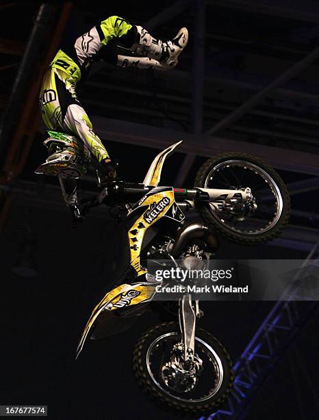 Maikel Melero of Spain competes during the Night of the Jumps freestyle motocross European Championship Series at Olympiahalle on March 27, 2013 in...