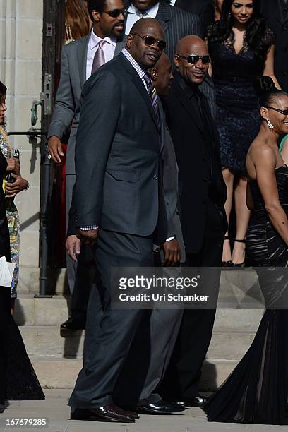 Patrick Ewing is sighted at Michael Jordan and Yvette Prieto wedding Bethesda-by-the Sea church on April 27, 2013 in Palm Beach, Florida.