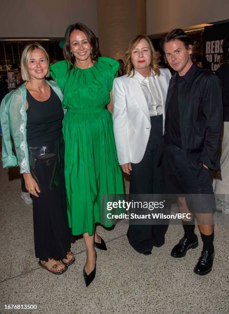 Caroline Rush, Sarah Mower and Christopher Kane attend the launch of the British Fashion Council's exhibition to celebrate the 30th anniversary of...