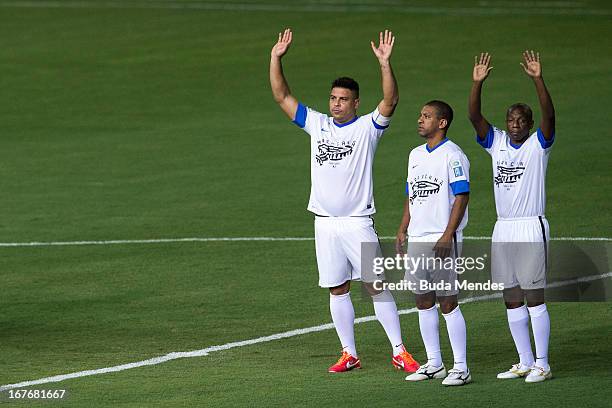 Former players Ronaldo, Djalminha and Amaral during a test event for the FIFA Brazil 2013 Confederations Cup and the FIFA Brazil 2014 World Cup at...