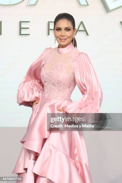 Patricia Manterola poses for photos during the press conference to present the reality show 'Casados a Primera Vista' at Azteca Ajusco on September...