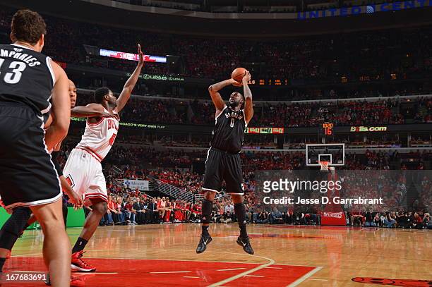 Andray Blatche of the Brooklyn Nets shoots the ball against the Chicago Bulls in Game Four of the Eastern Conference Quarterfinals during the 2013...