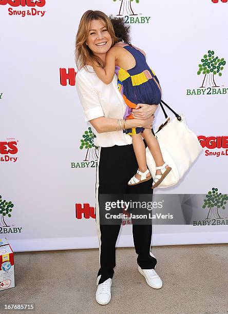 Actress Ellen Pompeo and daughter Stella Ivery attend the Baby2Baby Mother's Day garden party on April 27, 2013 in Los Angeles, California.