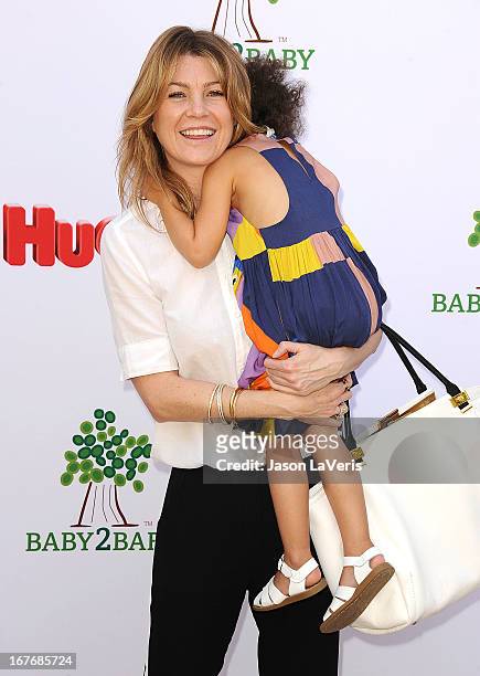 Actress Ellen Pompeo and daughter Stella Ivery attend the Baby2Baby Mother's Day garden party on April 27, 2013 in Los Angeles, California.
