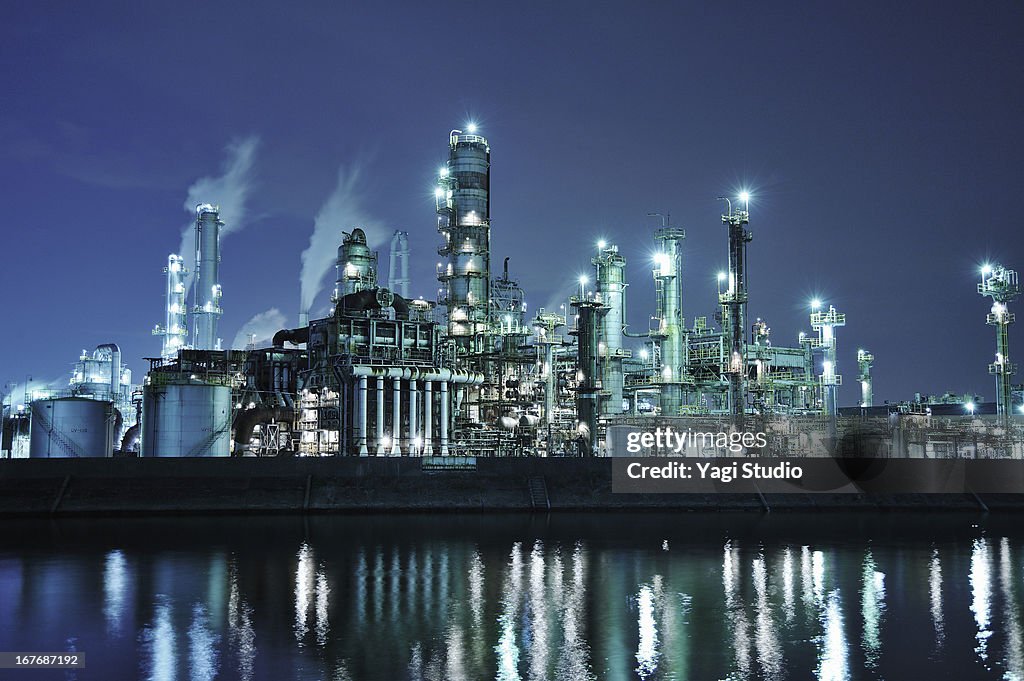 Oil refinery at night