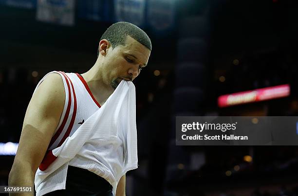 Francisco Garcia of the Houston Rockets walks off the court after losing to the Oklahoma City Thunder 104-101 in Game Three of the Western Conference...