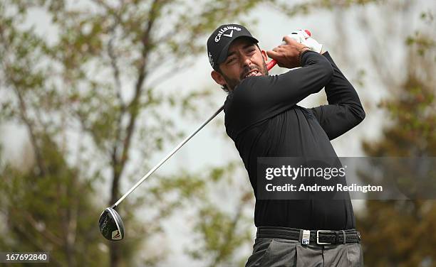 Pablo Larrazabal of Spain in action during the final round of the Ballantine's Championship at Blackstone Golf Club on April 28, 2013 in Icheon,...