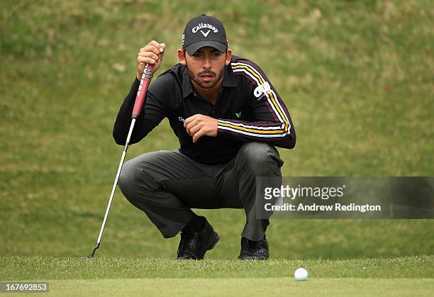 Pablo Larrazabal of Spain in action during the final round of the Ballantine's Championship at Blackstone Golf Club on April 28, 2013 in Icheon,...
