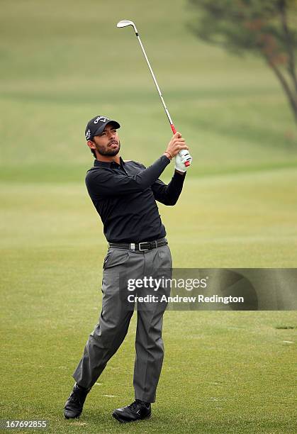 Pablo Larrazabal of Spain in action during the final round of the Ballantine's Championship at Blackstone Golf Club on April 28, 2013 in Icheon,...