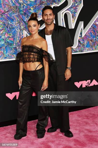 Laura Perlongo and Nev Schulman attend the 2023 MTV Video Music Awards at the Prudential Center on September 12, 2023 in Newark, New Jersey.