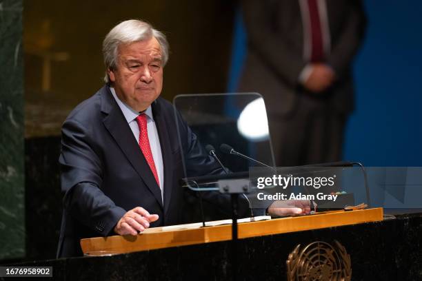 United Nations Secretary-General António Guterres addresses the 78th session of the United Nations General Assembly at U.N. Headquarters on September...
