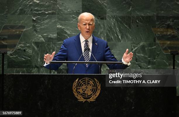 President Joe Biden addresses the 78th United Nations General Assembly at UN headquarters in New York City on September 19, 2023. Biden told the UN...