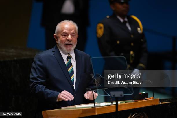 President Luiz Inácio Lula da Silva of Brazil addresses the 78th session of the United Nations General Assembly at U.N. Headquarters on September 19,...