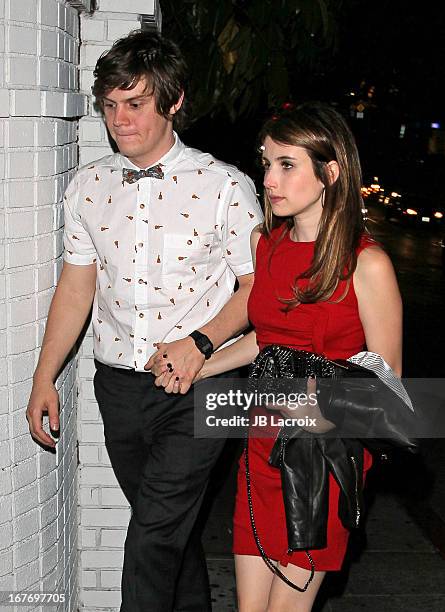 Evan Peters and Emma Roberts are seen at Chateau Marmont on April 27, 2013 in Los Angeles, California.