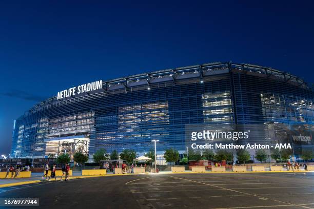 General exterior view of the Met Life Stadium the home of NFL New York Giants and Jets during the pre season friendly between Arsenal and Manchester...