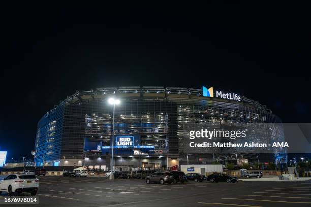 General exterior view of the Met Life Stadium the home of NFL New York Giants and Jets during the pre season friendly between Arsenal and Manchester...