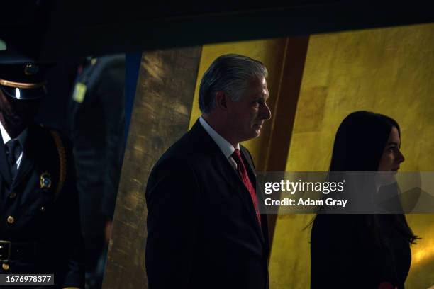 President of Cuba, Miguel Díaz-Canel Bermúdez, arrives to address the 78th session of the United Nations General Assembly at U.N. Headquarters on...