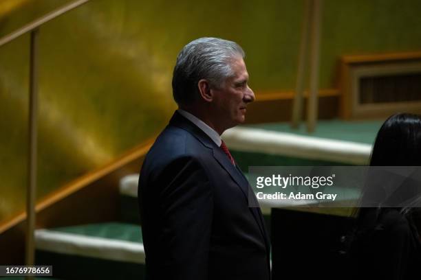 President of Cuba, Miguel Díaz-Canel Bermúdez, arrives to address the 78th session of the United Nations General Assembly at U.N. Headquarters on...