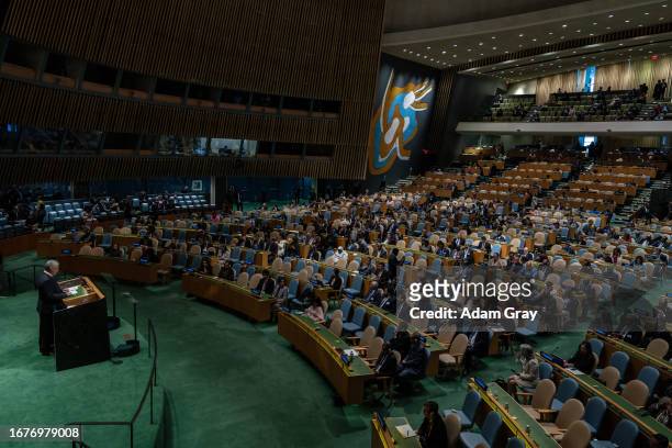 President of Cuba, Miguel Díaz-Canel Bermúdez, addresses the 78th session of the United Nations General Assembly at U.N. Headquarters on September...