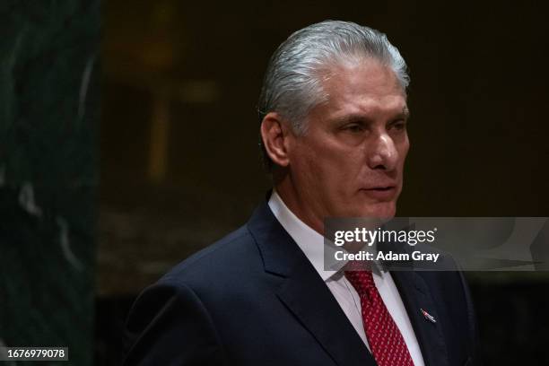 President of Cuba, Miguel Díaz-Canel Bermúdez, addresses the 78th session of the United Nations General Assembly at U.N. Headquarters on September...