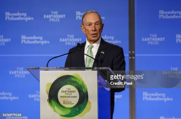 Former mayor of New York Michael Bloomberg speaks during the Earthshot Prize Innovation Summit on September 19, 2023 in New York City. Prince William...