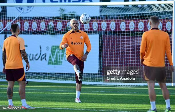 Mauro Icard of Galatasaray attends the training session ahead of the UEFA Champions League Group A opening match between Galatasaray and FC...