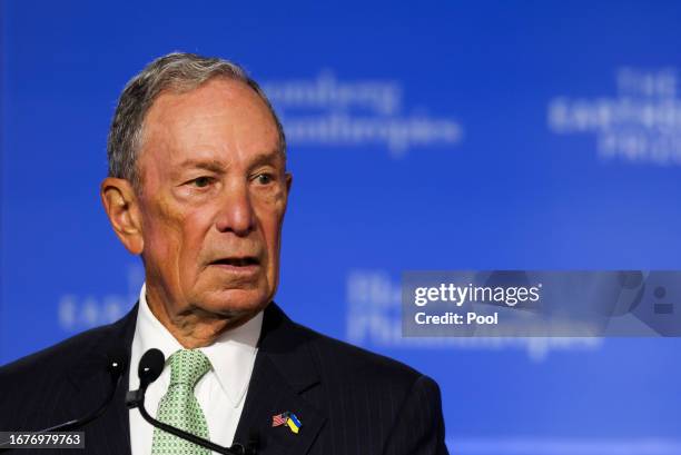 Former mayor of New York Michael Bloomberg speaks during the Earthshot Prize Innovation Summit on September 19, 2023 in New York City. Prince William...