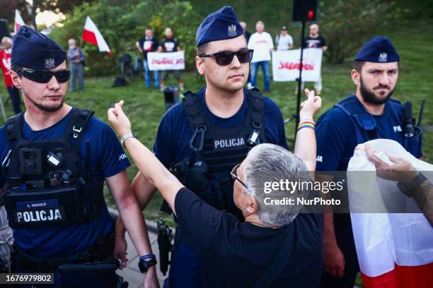 Prominent Polish anti-government activist, Katarzyna Augustynek, known as Babcia Kasia , is seen during an anti-government protest in Krakow, Poland...