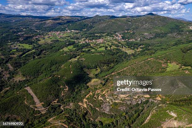 Aerial view of the prospecting that the company Savannah Resource carried out to find lithium on September 19, 2023 in Covas do Barroso, Boticas,...