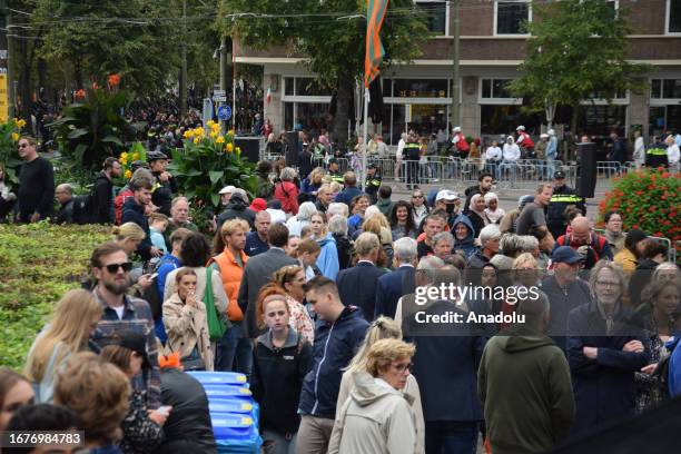 Participants wait for the King Willem-Alexander of The Netherlands, Queen Maxima of The Netherlands and Princess Amalia of The Netherlands in the...